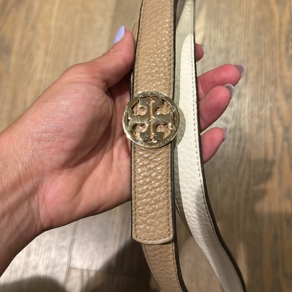 thin tan and cream tory burch belt size medium - Picture 2 of 2